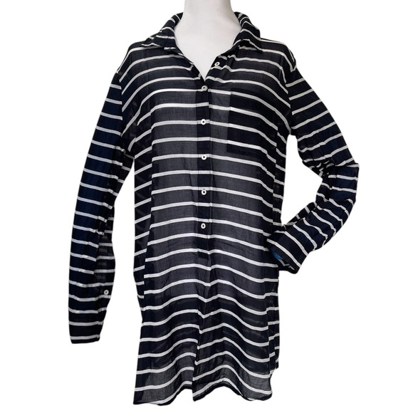 J.Crew Striped Tunic Swimsuit Coverup Sheer Beach Resort Dress -Size Lg - Picture 2 of 12